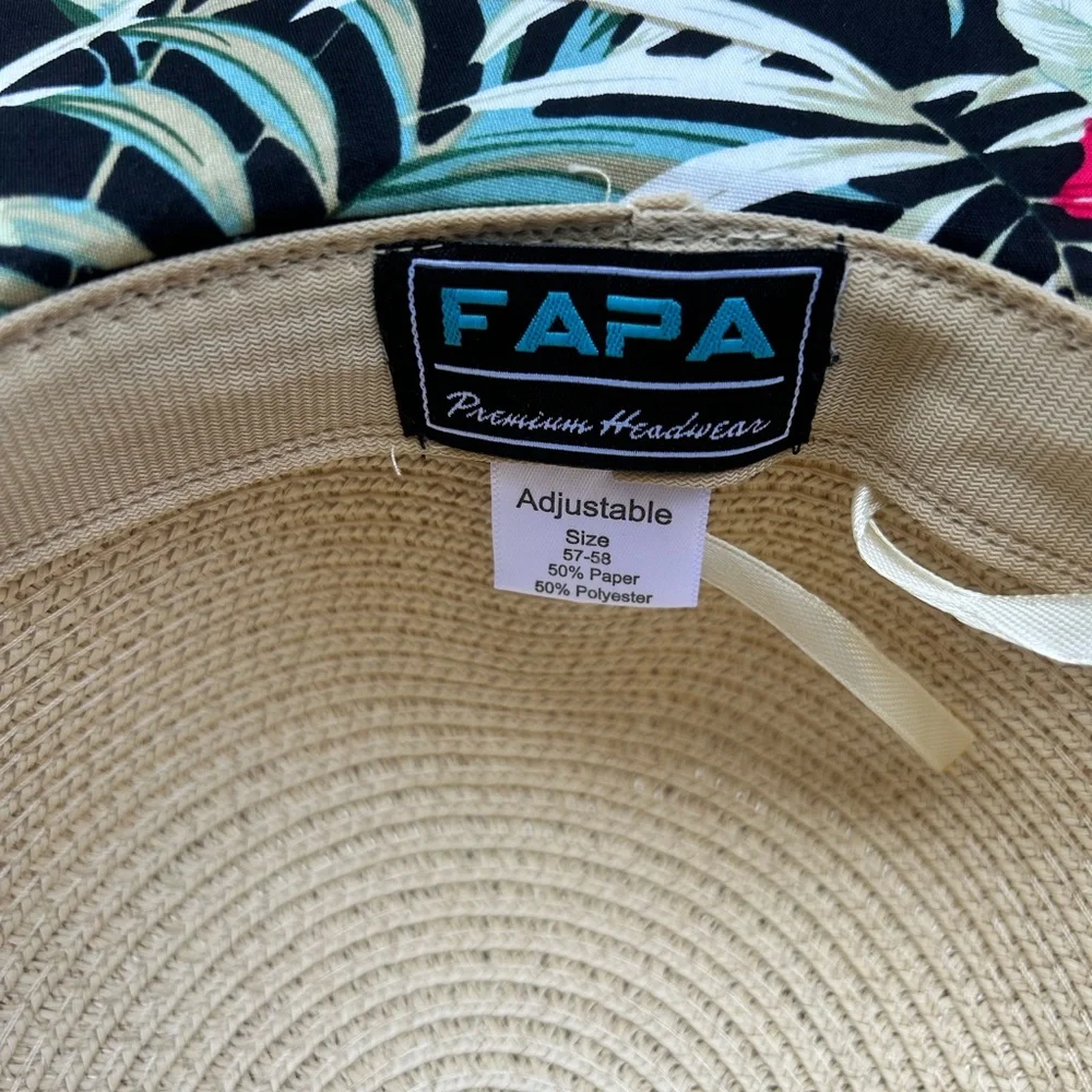 FAPA Straw Hat (Sombrero Cayena Tope) w/ Flora Fabric Rim & suede braided trim